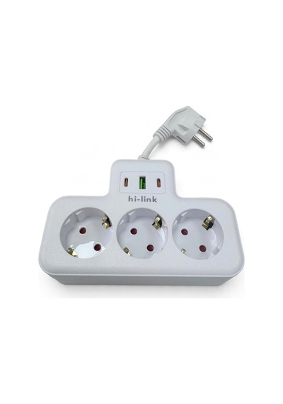 Hi-link 3 Soketli 2xtypec+1xusb Girişli Termal Akım Korumalı Priz - Beyaz 0.25 CM