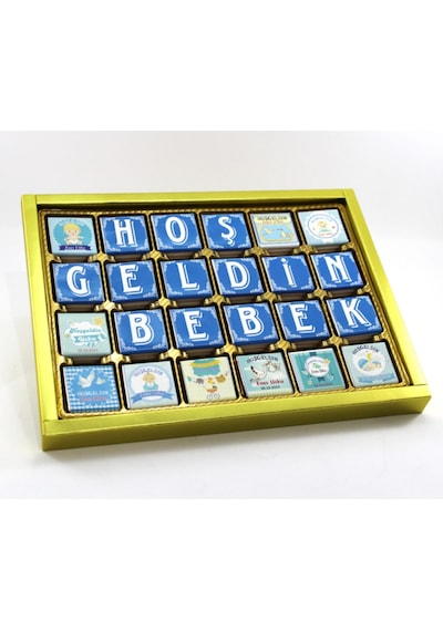 Dark Brown Erkek Bebek Doğum Hediyesi Madlen Çikolata Hoşgeldin Bebek Tebrik 72 Adet