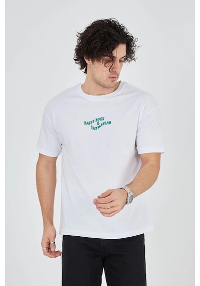 Ertaştrendstore Erkek Baskılı T-shirt Kısa Kol Bisiklet Yaka Regular Fit Rahat Kalıp Günlük Tişört - Beyaz Çok Renk