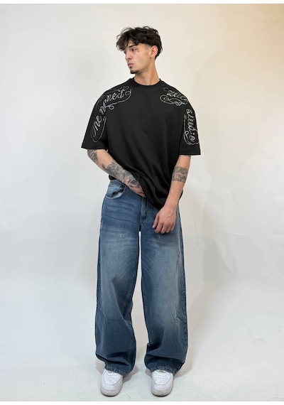 Zaee Script Taş İşlemeli Oversize Tişört Çok Renkli