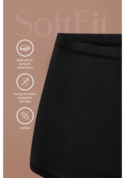 Auw Kadın Lastiksiz Pamuklu Modal Basic Boyshort 6'lı - Softfit Siyah