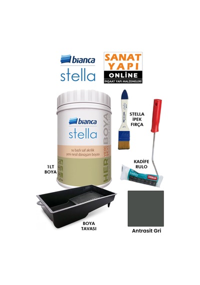 Stella Boya 4 Parçalı Set 1lt Boya - Boya Tavası- Stella İpek Fırça - Kadife Rulo Diğer