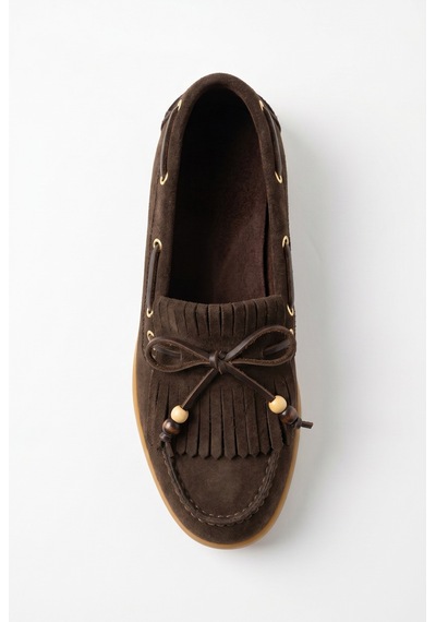 Giamgia Store Püsküllü Boncuk Detaylı Kahverengi Süet Makosen Loafer Ayakkabı-2415