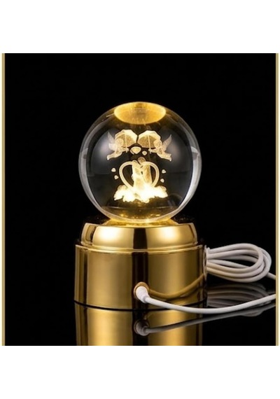 3d Lazer Kazımalı Kristal Top Gece Lambası, Altın Rengi Tabanlı, Usb Bağlantılı, Romantik Çift Temalı, Masa Dekoru