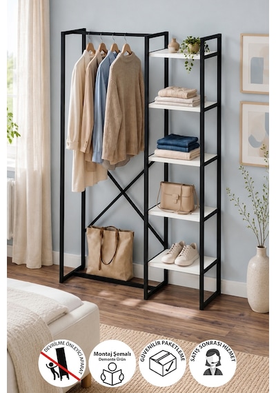 5 Raflı Metal Gardırop Metal Portmanto Açık Gardırop Elbise Dolabı Metal Askılık Vestiyer Loftix Beyaz 5 Raflı Metal Gardırop Metal Portmanto Açık Gardırop Elbise Dolabı Metal Askılık Vestiyer Loftix Beyaz