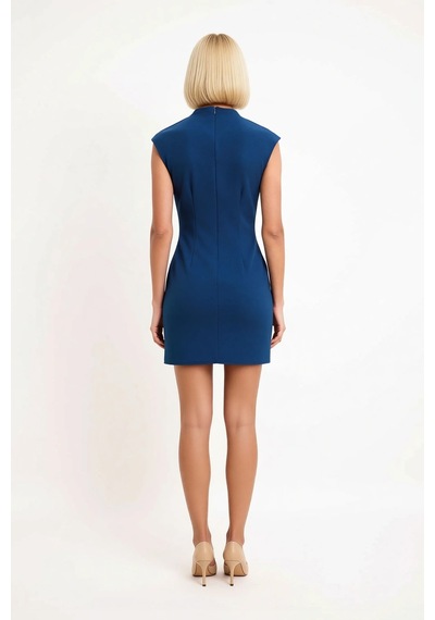 Benerly Kadın Kolsuz Dik Yaka Bodycon Mini Elbise Esnek Dokuma Astarsız K Petrol