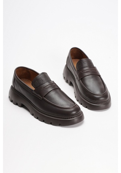 Fame Step Hakiki Deri Erkek Casual Ayakkabı +4.5 Cm Boy Uzatan Kalın Taban Günlük Bağcıksız Comfort Kahverengi Loafer Venedik