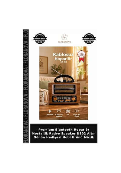 Premium Bluetooth Hoparlör Nostaljik Radyo Speaker Ns02 Altın Günün Hediyesi Hobi Ürünü Müzik