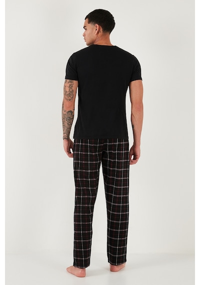 Buratti Pamuklu Regular Fit Normal Bel Düz Paça Cepli 2'Li Paket Erkek Pijama Altı 6574003S2 Siyah Bordo-Siyah Bordo