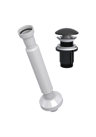 Suera Magic Pipe Körüklü Gider Borusu + Elixir Pop-up Set Mat Siyah - Taşma Deliksiz