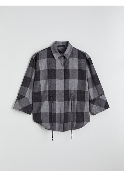 Lcwaıkıkı Classic Gri Ekose Oversize Kadın Gömlek