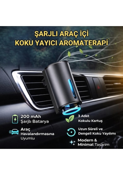 Coofbe 200mah Şarjlı Zaman Ayarlı Otomatik 3 Kokulu Aroma Difüzörü Araç Kokusu Oda Kokusu Sensörlü Led Işıklı
