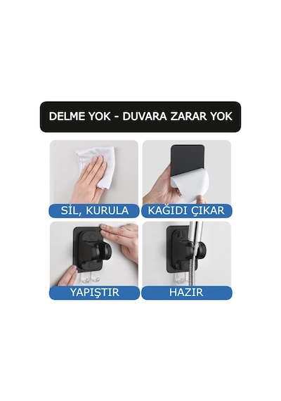 4&apos Lü Duş Seti, Siyah 6 Fonksiyonlu Filtreli Duş Başlığı, Beyaz-krom, 3 Yedek Filtre, 150 Cm Hortum, Yapışkanlı Askı Siyah Set