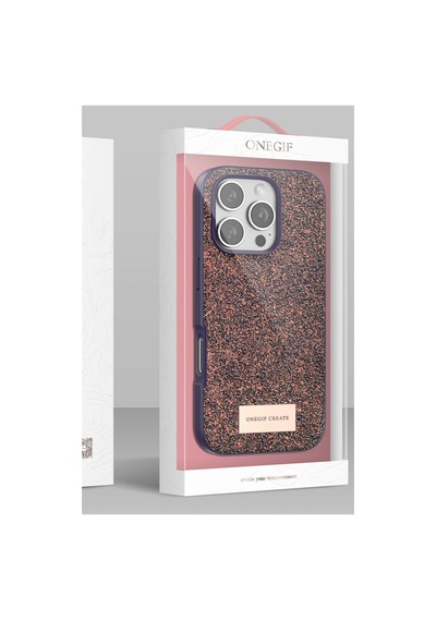 Onegif Apple iPhone Uyumlu 16 Pro Bright Simli Kapak -  Gold Çok Renkli