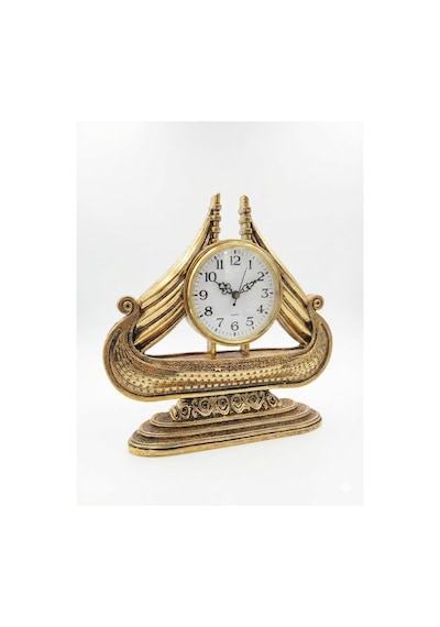 Büyük Boy Vintage Gemi Tasarımlı Dekoratif Masa Saati Antik Gold Koleksiyonluk Klasik Saat 28 Cm