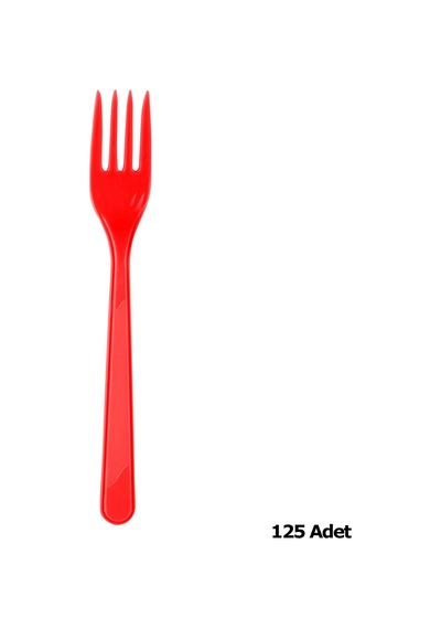 Plastik Kırmızı Renkli Lüx Parti Doğum Günü Çatal - 18 Cm. - 25 Adetlik 5 Paket Kırmızı