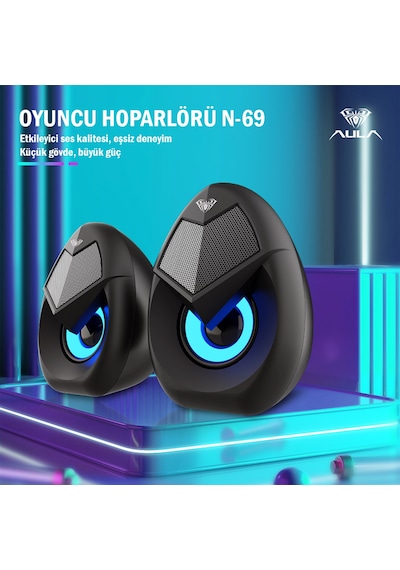 Aula N-69 2 3w Rgb Led Işıklı Masaüstü Oyuncu Laptop Pc Bilgisayar Hoparlörü