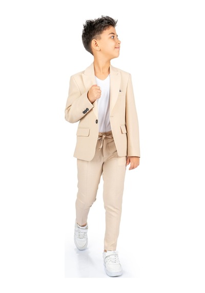 Mnk Baby & Kids Spor Çocuk Ceket, Tişört , Jogger Pantolonlu Takım Mnk5682 Bej