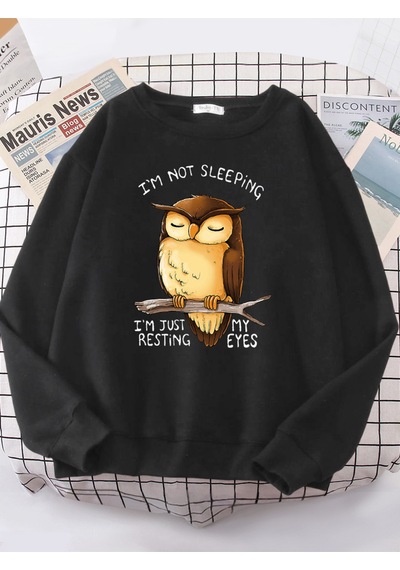 Startmore Startmoreben Sadece Benim Gözler Dinlenme Baykuş Kadınlar Hoodie Harajuku Polar Hoody Moda Bisiklet Ya Siyah