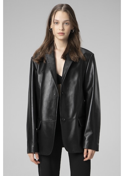 Siyah Dericlub Wm005 Blazer Kadın Deri Ceket