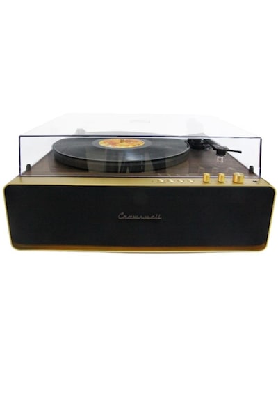 Nostaljik Ahşap Kaplama Pikap 33x45 Plaklar Bass Bluetooth Crownwell Vegas Plus Renk Gold