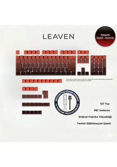 Mekanik Klavye Pbt Çift Baskı Keycap Seti Çizgi Desenli 137 Tuşlu Siyah - Kırmızı Tuş Takımı