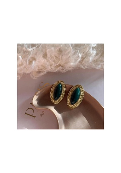 Lunarie Vintage Burgu Çerçeve Küpe Renkli Taşlı Madalyon Çelik Yeşil