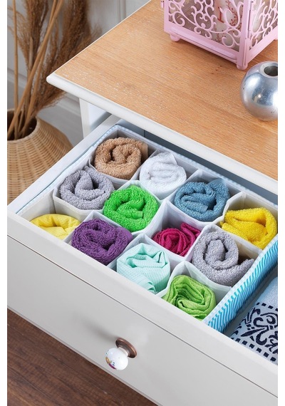 Home 12 Bölmeli Çekmece Içi Düzenleyici Organizer Beyaz/mavi - 1 - Kumaş - Çekmece İçi - Mavi - Ty Diğer