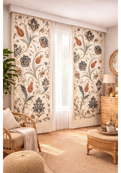 140x260 Ölçüsünde 2 Adet Bohem Fon Perde. Boho Tarz Koleksiyon Ürünü. Çok Renkli