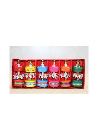 10 Adet Ahşap Dekoratif Atlı Karınca 6'lı Mini Carousel Masaüstü Süsleme, Atlı Karınca Figür, Wooden Horse Carousel, Decorative Carousel Diğer