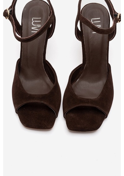 Luvishoes Elvıa Kahverengi Süet Hakiki Deri Kadın Topuklu Ayakkabı