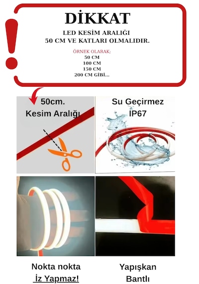 Ankara Teknik Sensörlü Günışığı F- Cob Neon Led / Yüksek Lümen/ Dolap Alcıpan Tavan Led 2 Metre