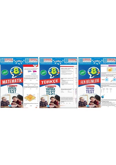 Evrensel İletişim 8. Sınıf Matematik + Türkçe + Fen Yaprak Test Seti 3 Kitap 2023