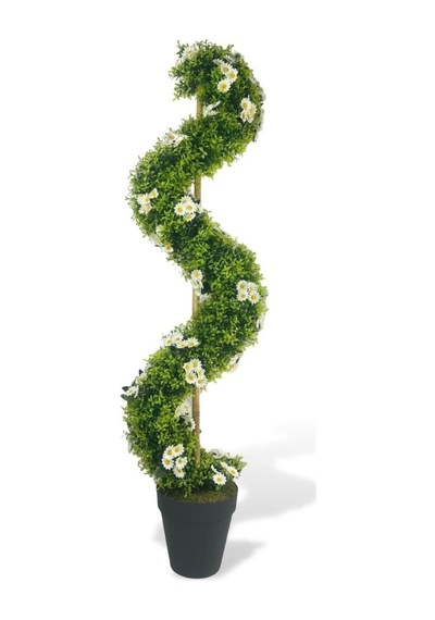 Yapay Ağaç Doğal Papatyalı Spiral Şimşir Ağacı 160cm Bambu Saplı Salon Bitkisi