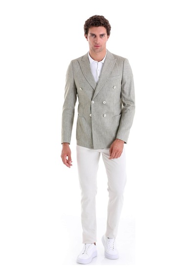 Hatemoğlu Olive Slim Fit Düz Sivri Yaka Kruvaze Casual Ceket Yeşil