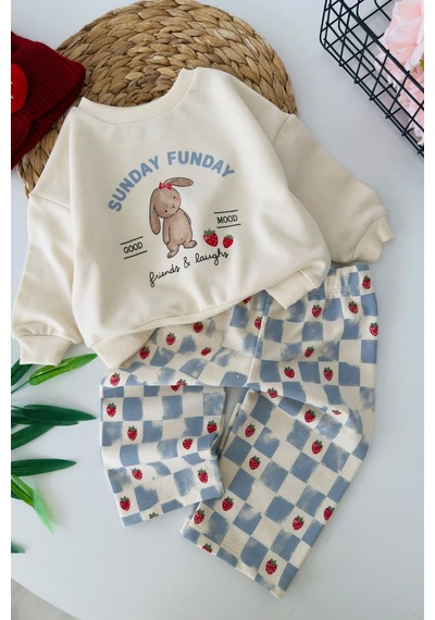 Minigimin Cicileri Sunday Çilek Baskılı Kız Bebek 2 Li Takım - Krem