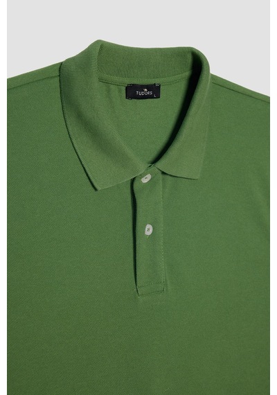 Tudors Erkek Slim Fit Dar Kesim Pamuklu Yumuşak Dokulu Serin Tutan Kumaş Düz Pike Yeşil Polo Yaka Tişört-31692-yeşil Yeşil