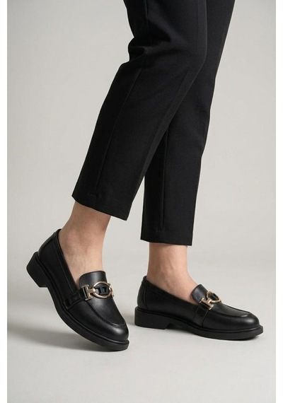 Pisagor Ps-029 Kadın Hakiki Deri Günlük Loafer Ayakkabı Sıyah