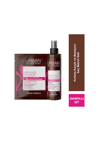 Argan Oil & Keratin Kolay Kırılan Yıpranmış Saçlara Özel Sıvı Saç Bakım Kremi Ve Maske 2'li Set-vegan