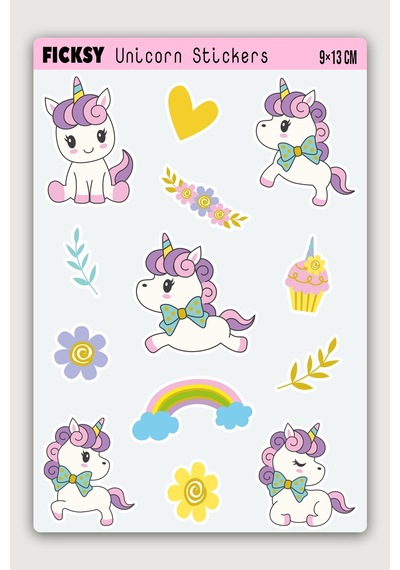 Sevimli Kawaii Unicorn Tek Boynuzlu At Sticker Seti - 13 Adet Etiket Çıkartma Diğer