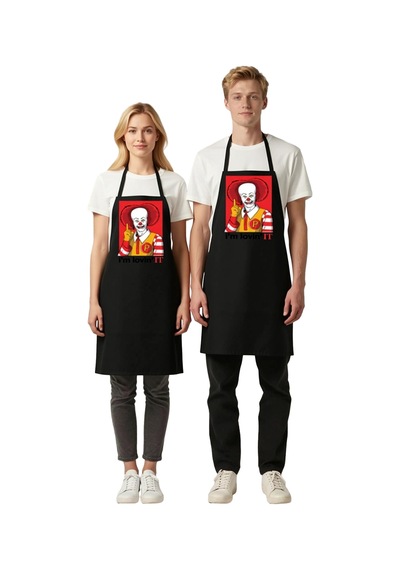 Unisex Mutfak Aşçı Önlüğü Fast Food Temalı Komik Baskılı Günlük K Siyah