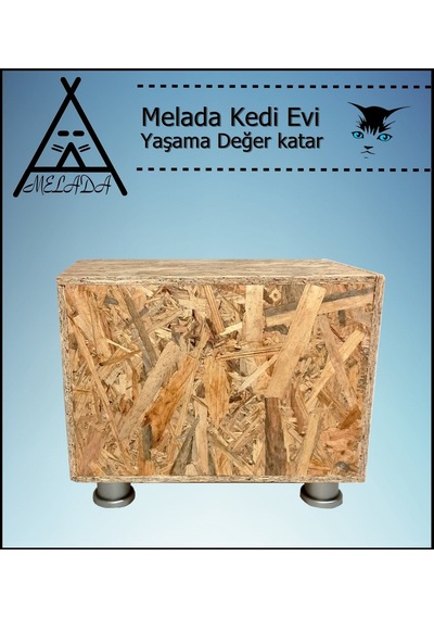 Melada Kedi Evi Dış Ortam Uygun Ahşap Kedi Evi Osb Plastik Ayak 40x40x30 Cm