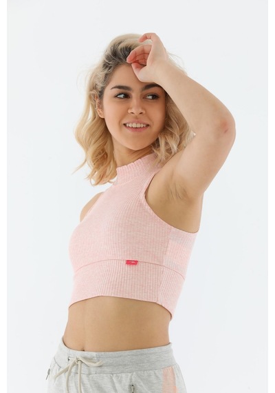 Maraton Sportswear Slimfit Kadın Bisiklet Yaka Kolsuz Basic Mercan Bra 18364-Mercan