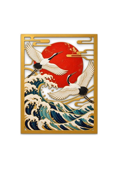 Japon Turnaları Ve Büyük Dalga Metal Tablo 39x50 Cm Çok Renkli
