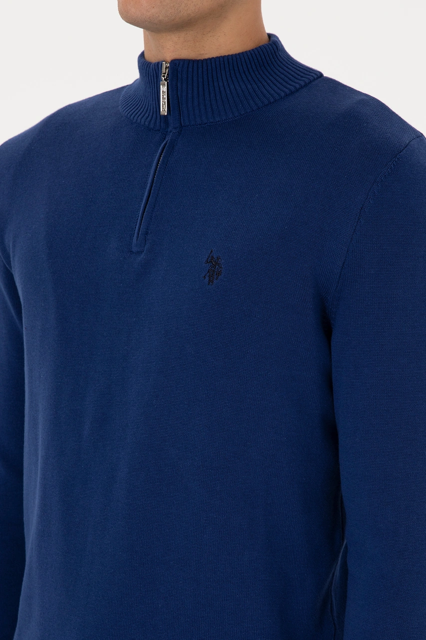 U.S. Polo Assn. Erkek Slim Fit Yarım Fermuarlı İndigo Basic Kazak 50313695-VR028