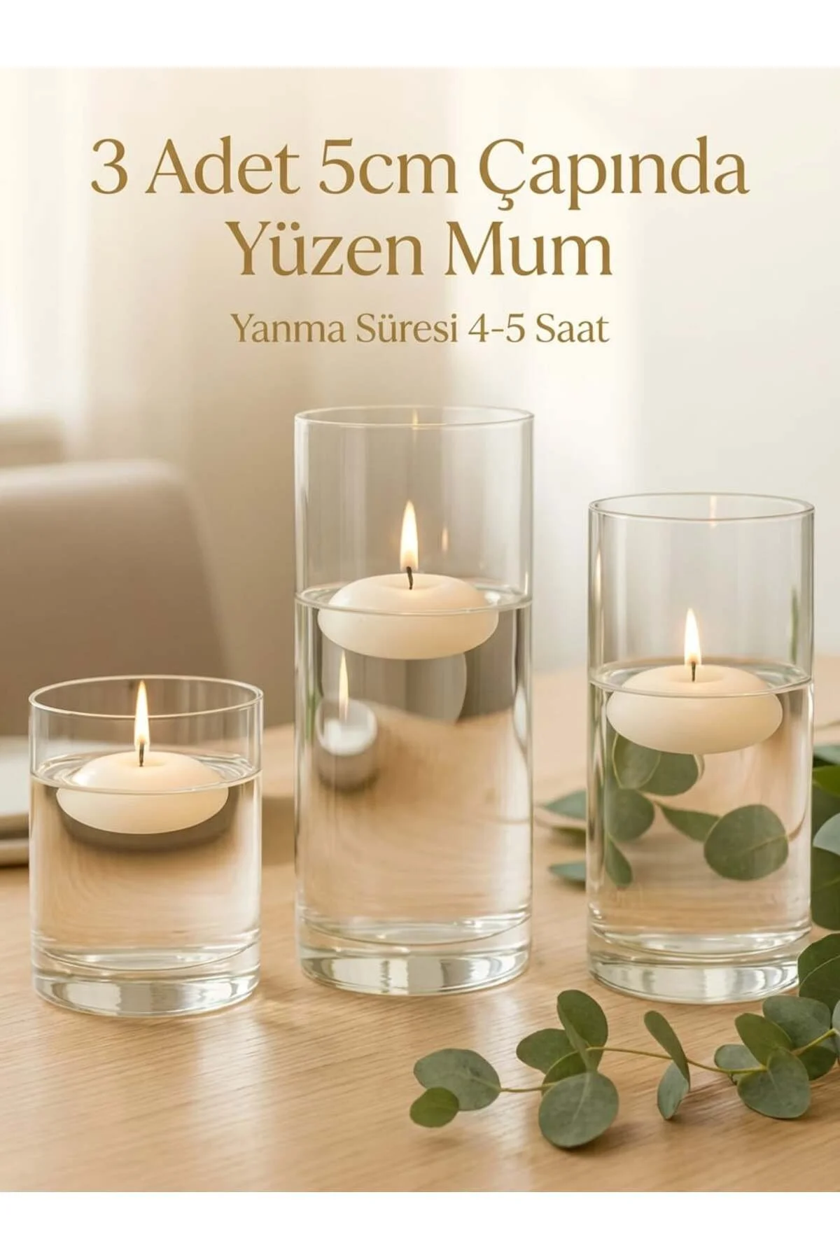 Erkugo 3 Adet Beyaz Suda Yüzen Mum Seti 5 Cm Dekoratif Kokusuz Mum