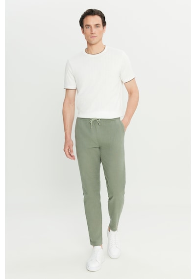 AC&Co / Altınyıldız Classics Erkek Hakı %100 Pamuk Slim Fit Dar Kesim Beli Bağlamalı Yan Cepli Pantolon Haki
