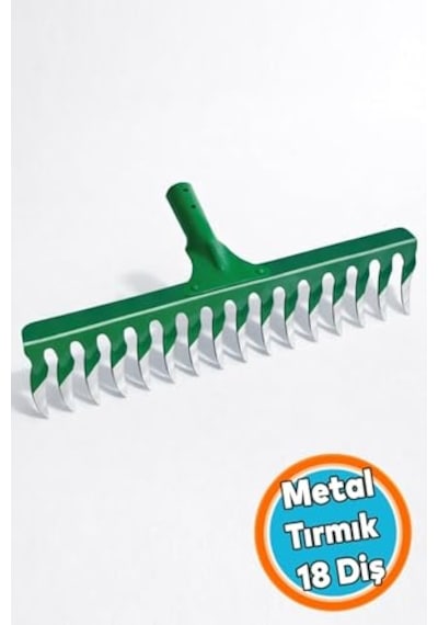 Metal Tırmık Burgulu Bahçe Tarla Tırmığı 18 Diş Çim Peyzaj Yaprak Ot Saman Temizleme Toprak İşleme Alet