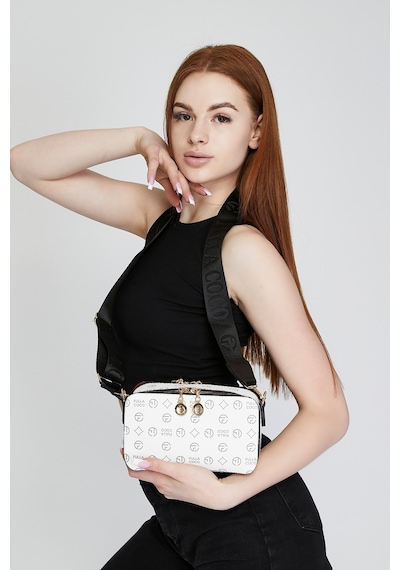 Morpelikan Beyaz Monogram İki Bölmeli Kolon Askılı Omuz Çantası Beyaz