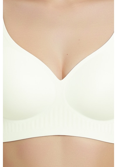 Cottonhill Seamless Bra - Slight Krem Lazer Kesim Dikişsiz Dilim Detaylı Balensiz Kadın Sütyen Krem